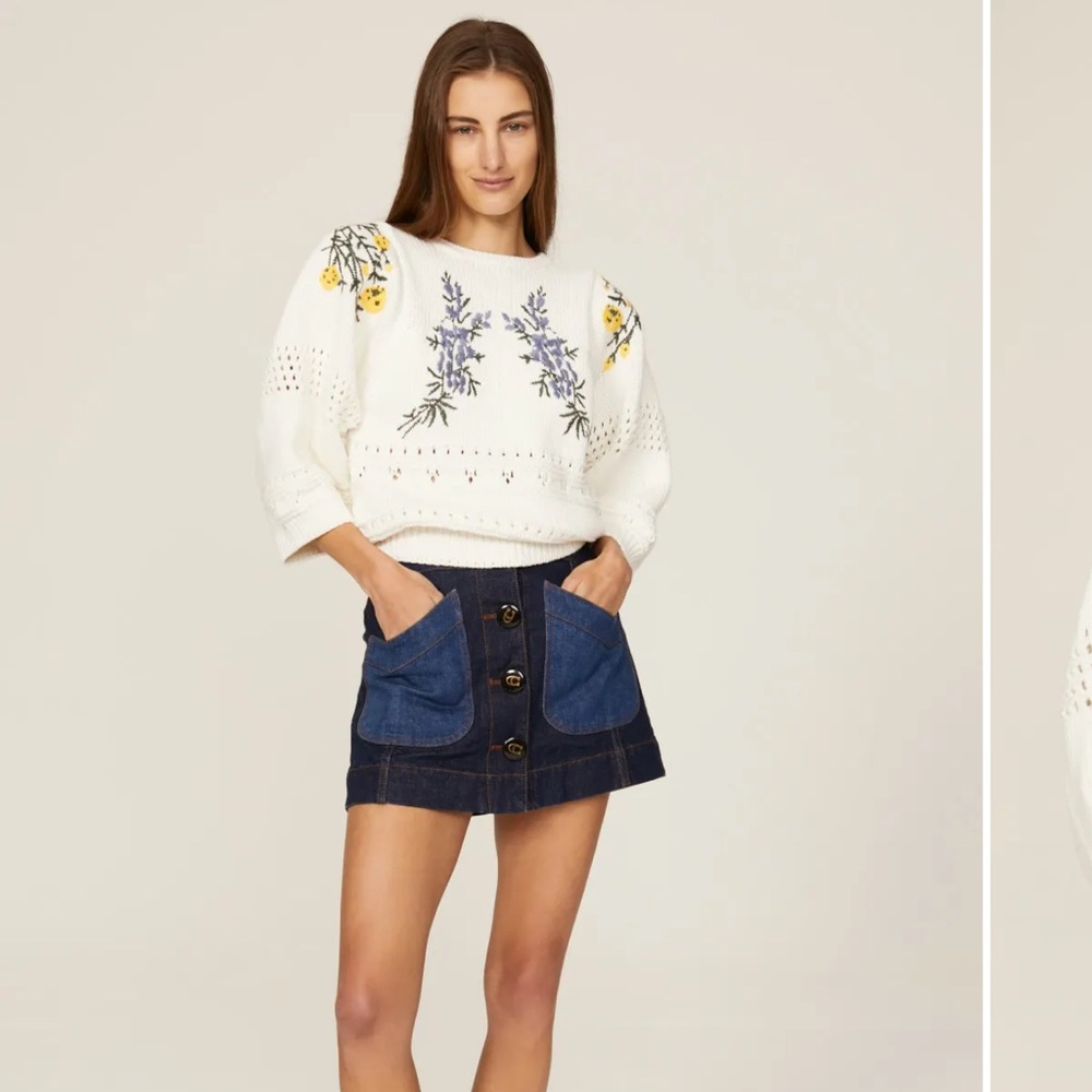 ba&sh White Sweater with Floral Embroidery